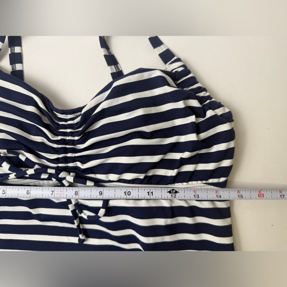 Lands End Women's V Neck Strappy Tankini Swimsuit Underwire Top Striped 10 L/D - Picture 7 of 8